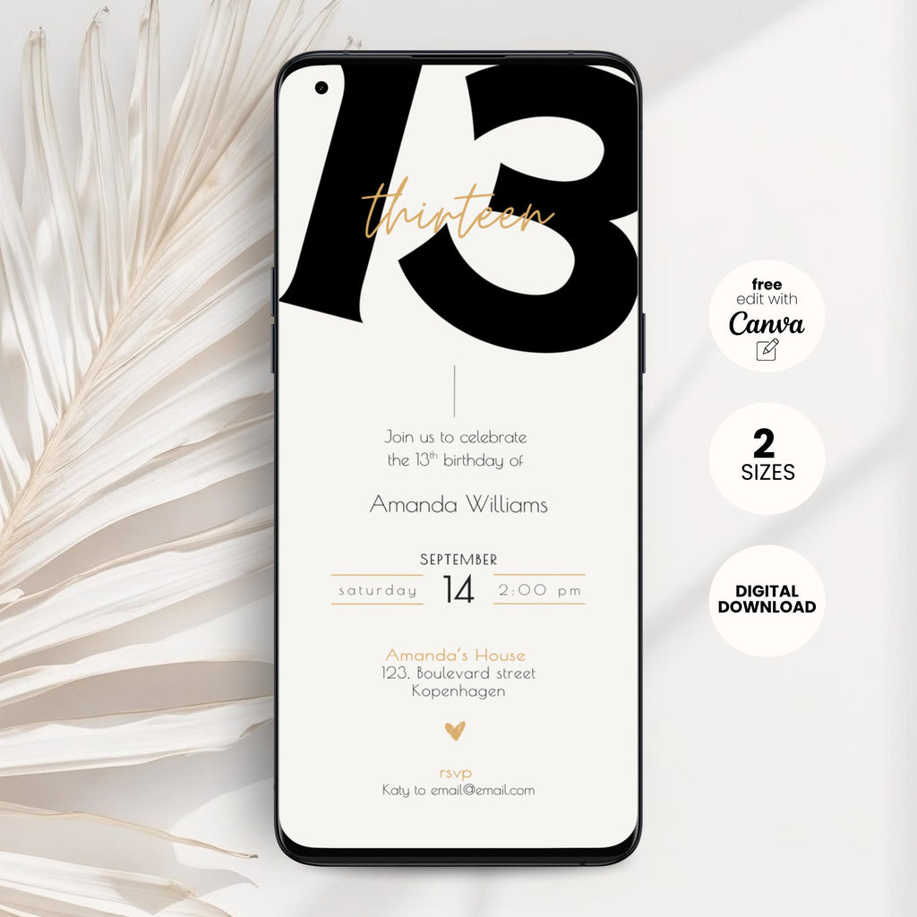 Minimalist Bold 13th Birthday Invitation