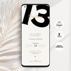 Minimal bold typography 13th birthday mobile invitation template for teens