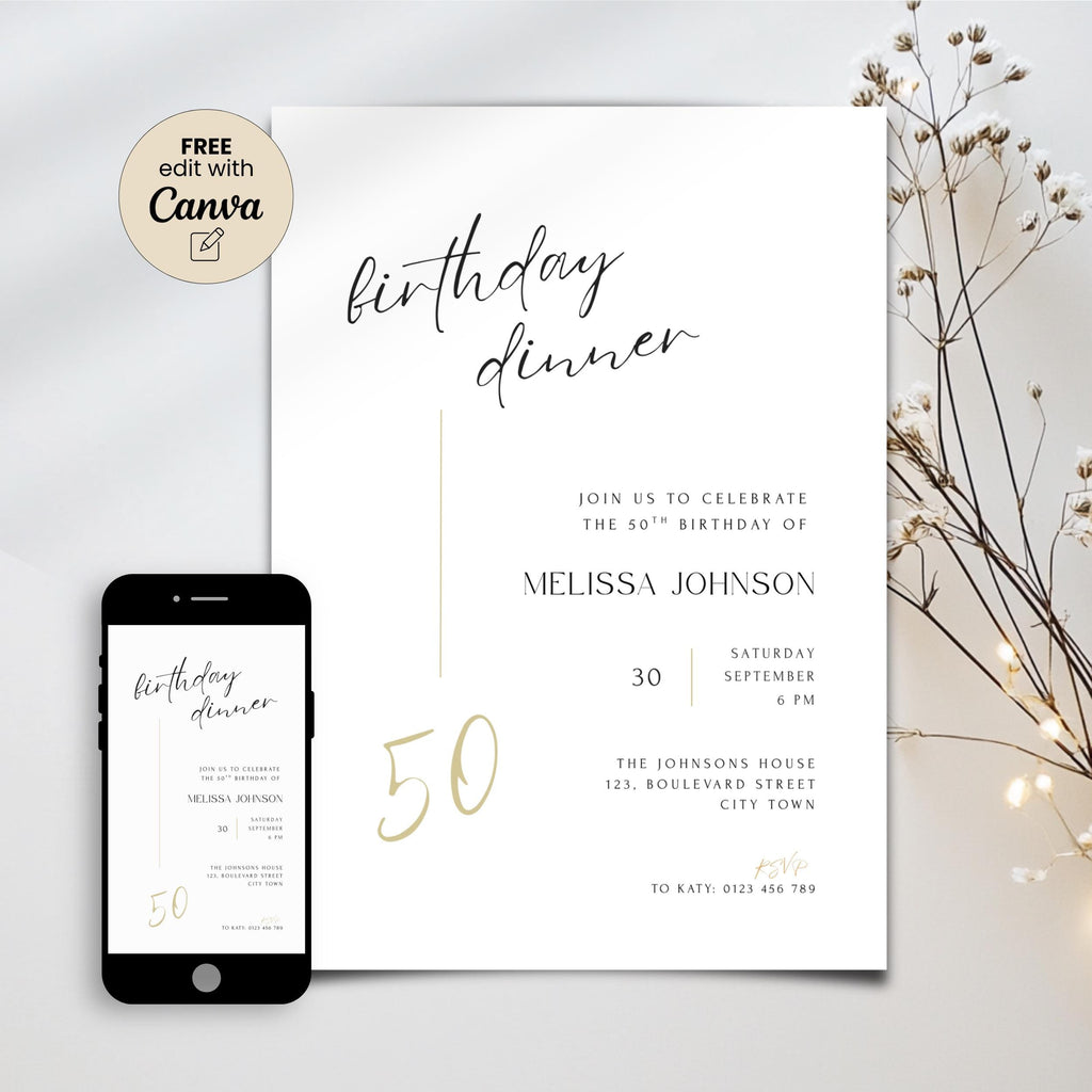 Elegant Birthday Dinner Invitation