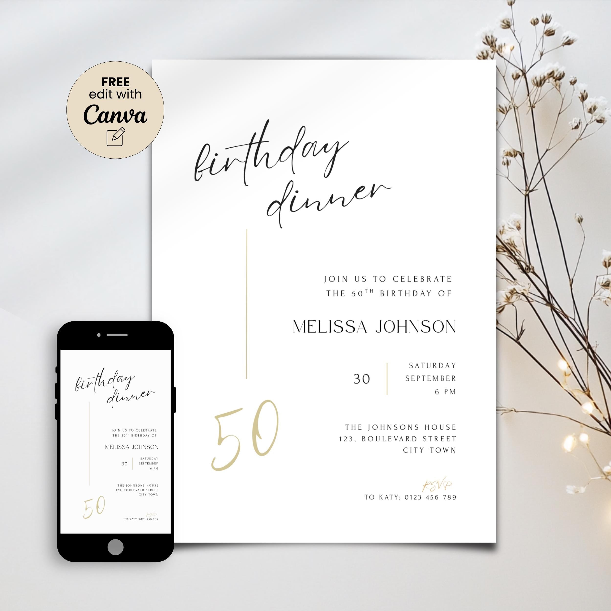 Elegant Birthday Dinner Invitation