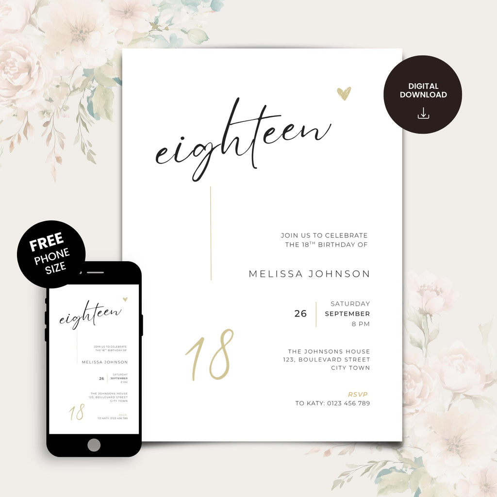 Modern Elegant 18th Birthday Invitation