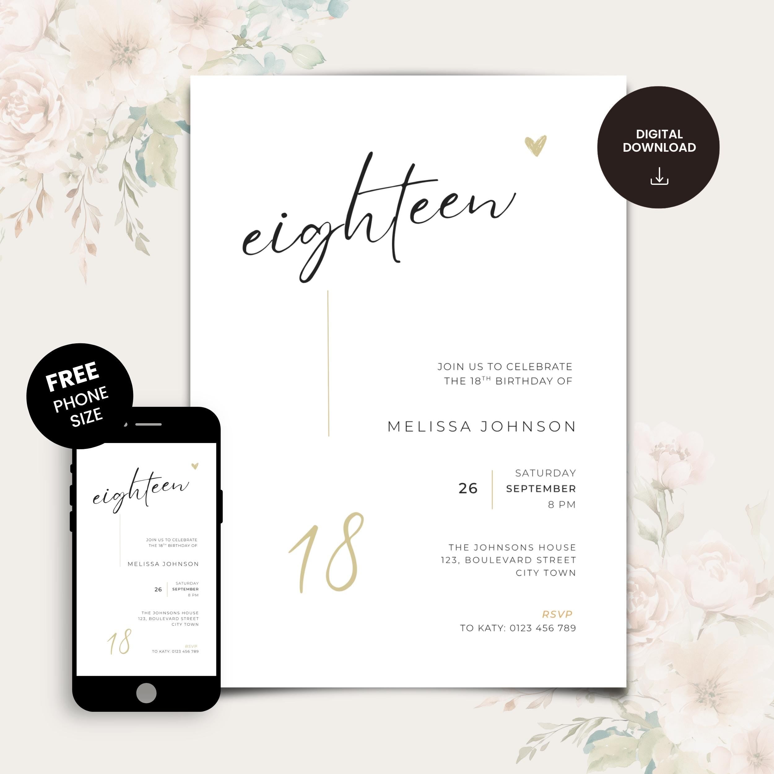 Modern Elegant 18th Birthday Invitation
