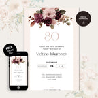 Pink Floral 80th Birthday Invitation
