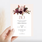 Pink Floral 80th Birthday Invitation