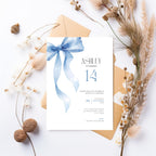 Blue Bow Watercolor 14th Birthday Invitation