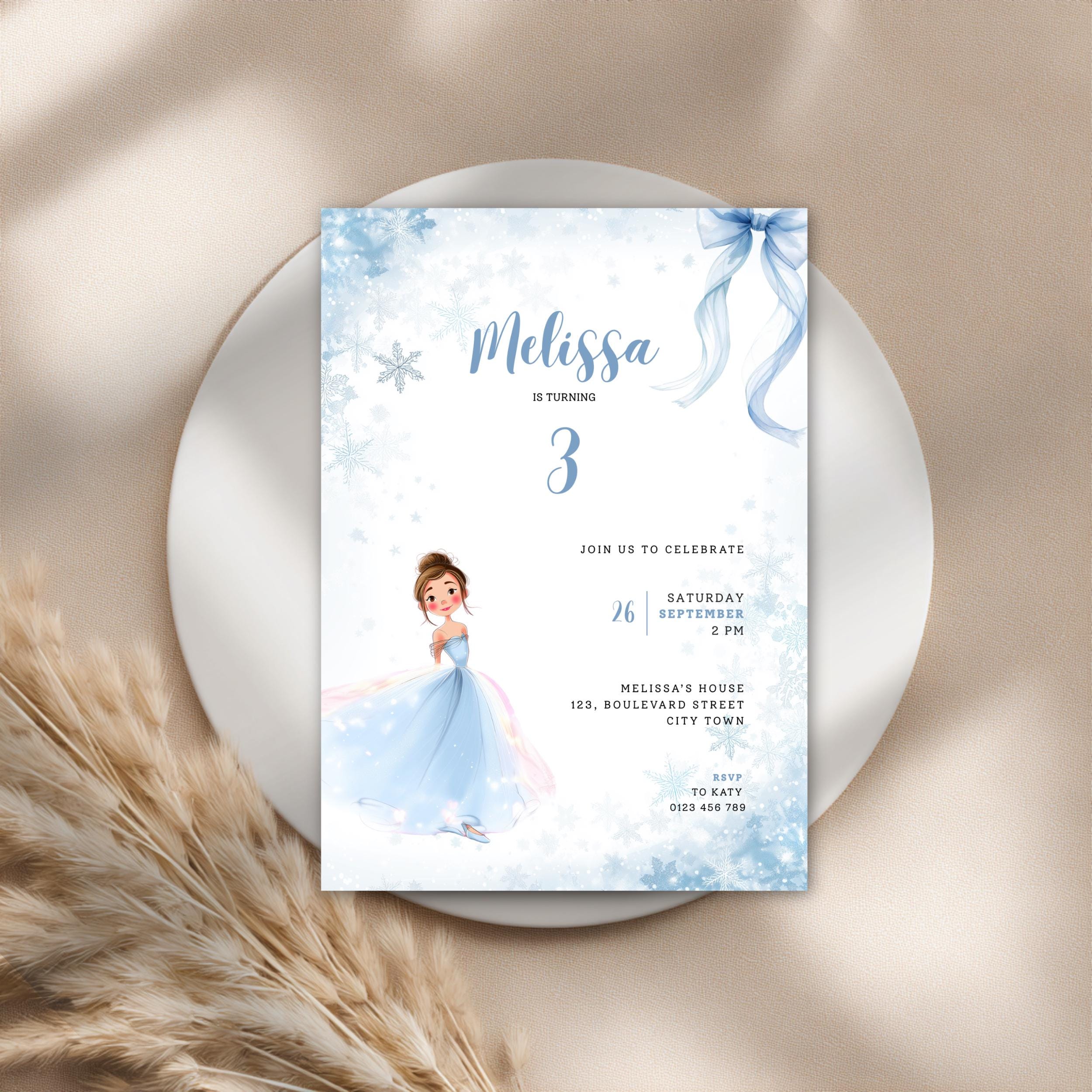 Blue Fairy 3rd Birthday Invitation Template Girls