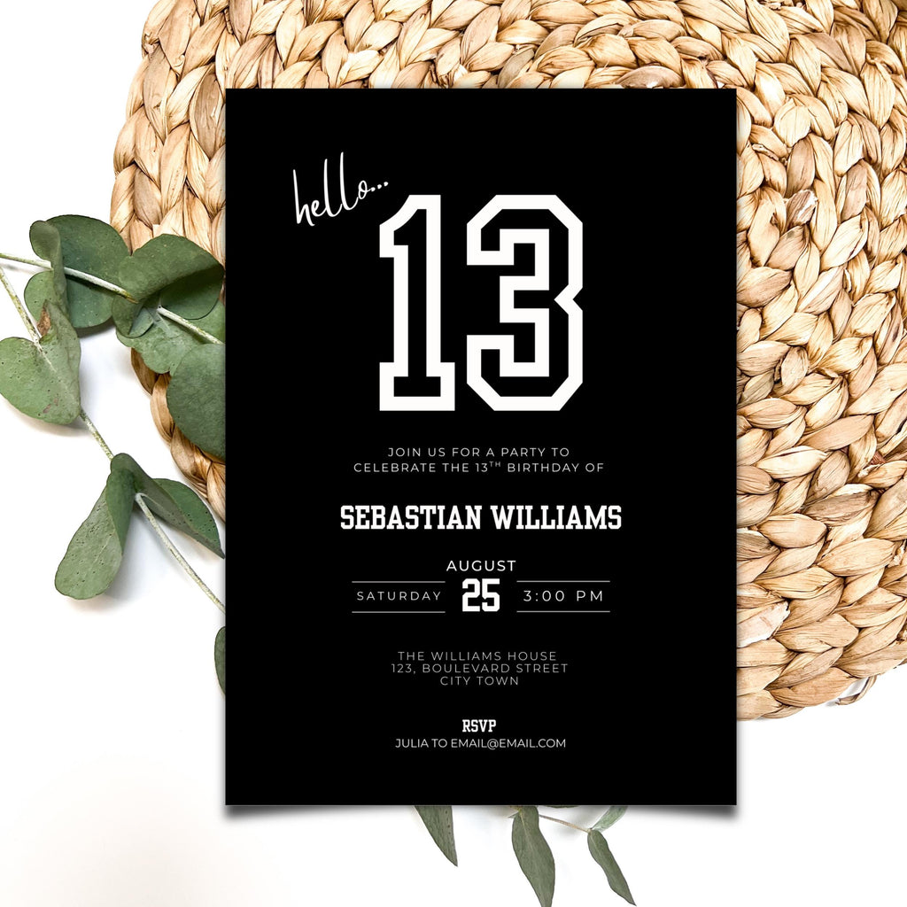 Black Sporty 13th Birthday Invitation
