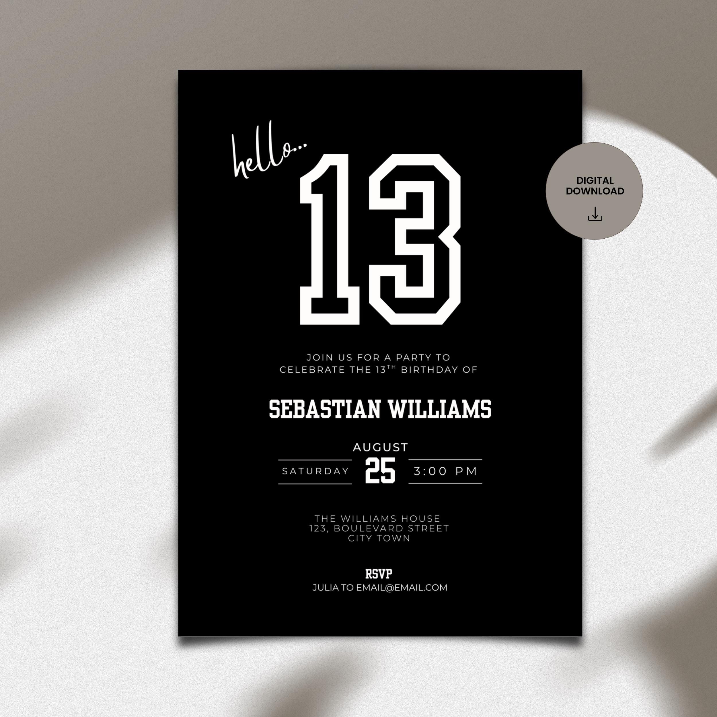 Black Sporty 13th Birthday Invitation