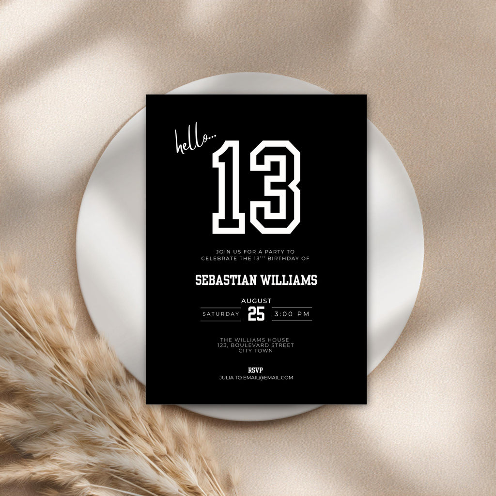 Black Sporty 13th Birthday Invitation