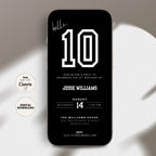 Phone screen displaying a birthday invitation with text on a white background