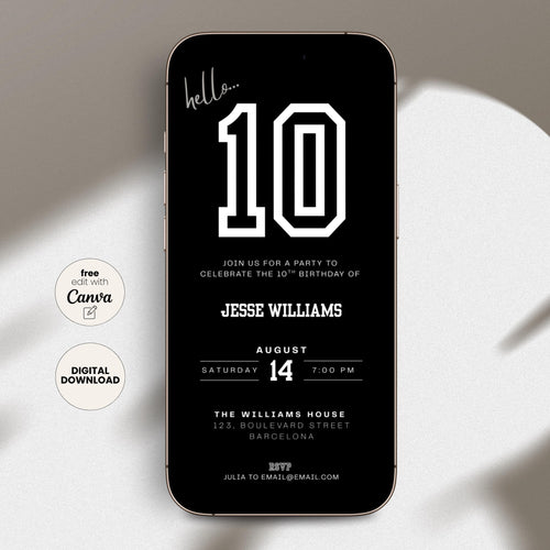 Phone screen displaying a birthday invitation with text on a white background