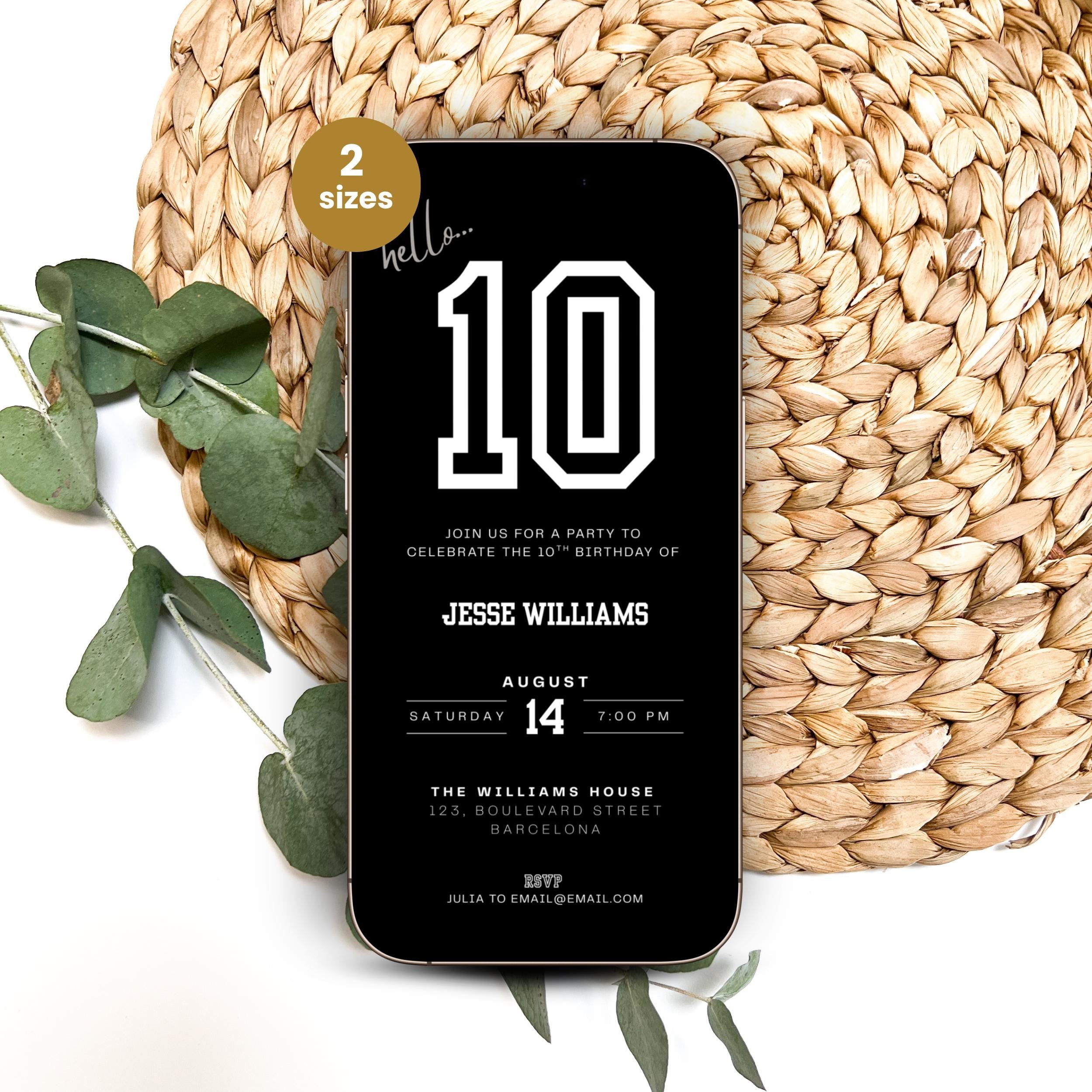 Black 10th Birthday Invitation for Boys