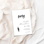 Invitation card for a 40th birthday celebration on a soft fabric background