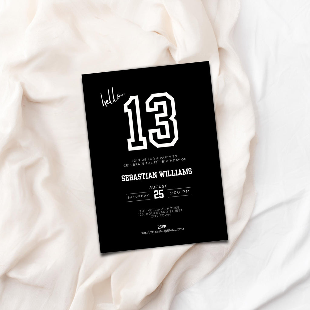 Black Sporty 13th Birthday Invitation