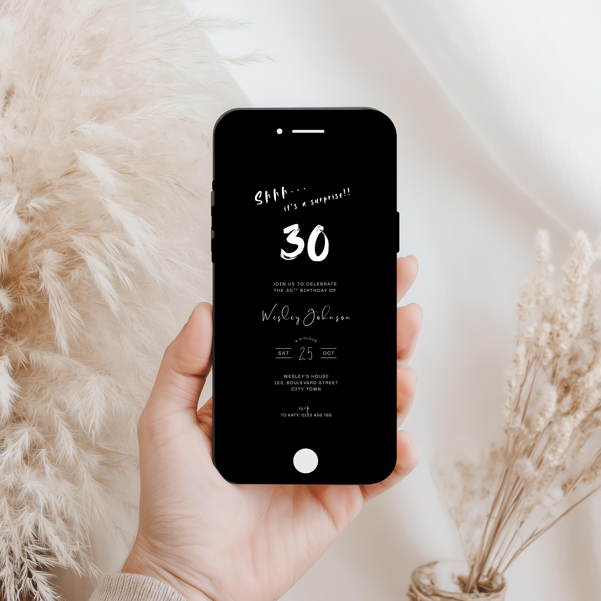 Surprise Black 30th Birthday Invitation Men