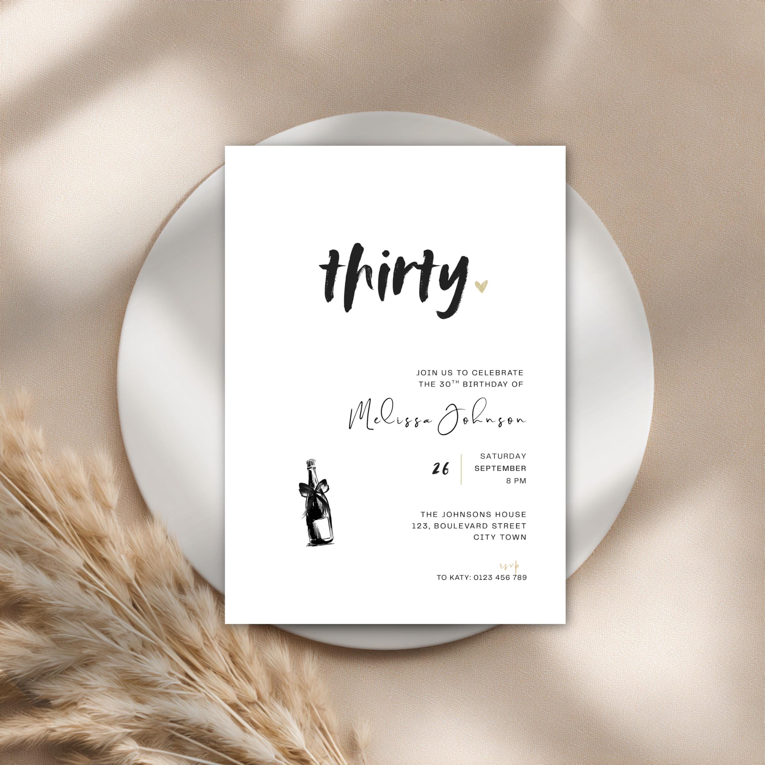 Modern Simple 30th Birthday Invitations