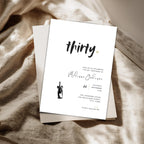 Invitation card for a 30th birthday celebration on a textured fabric background