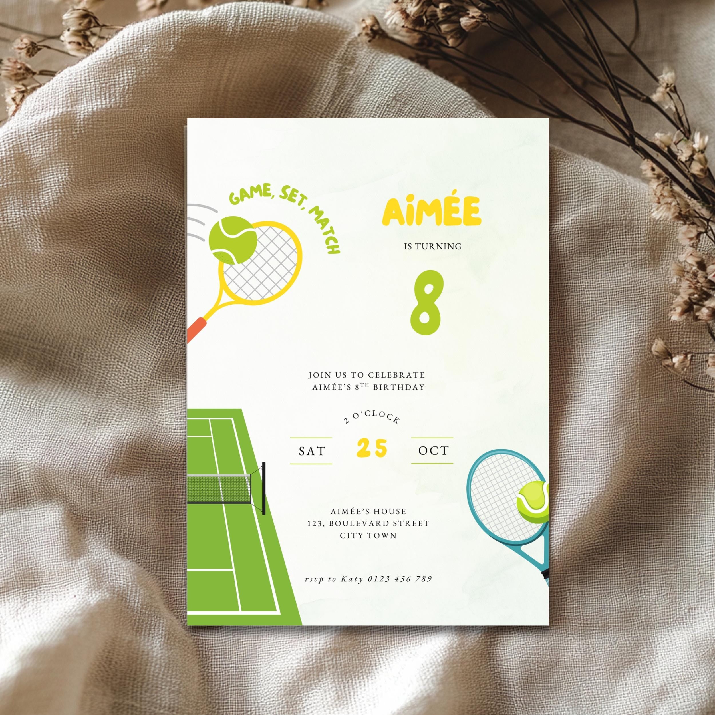 Tennis Sports Birthday Invitation Girl