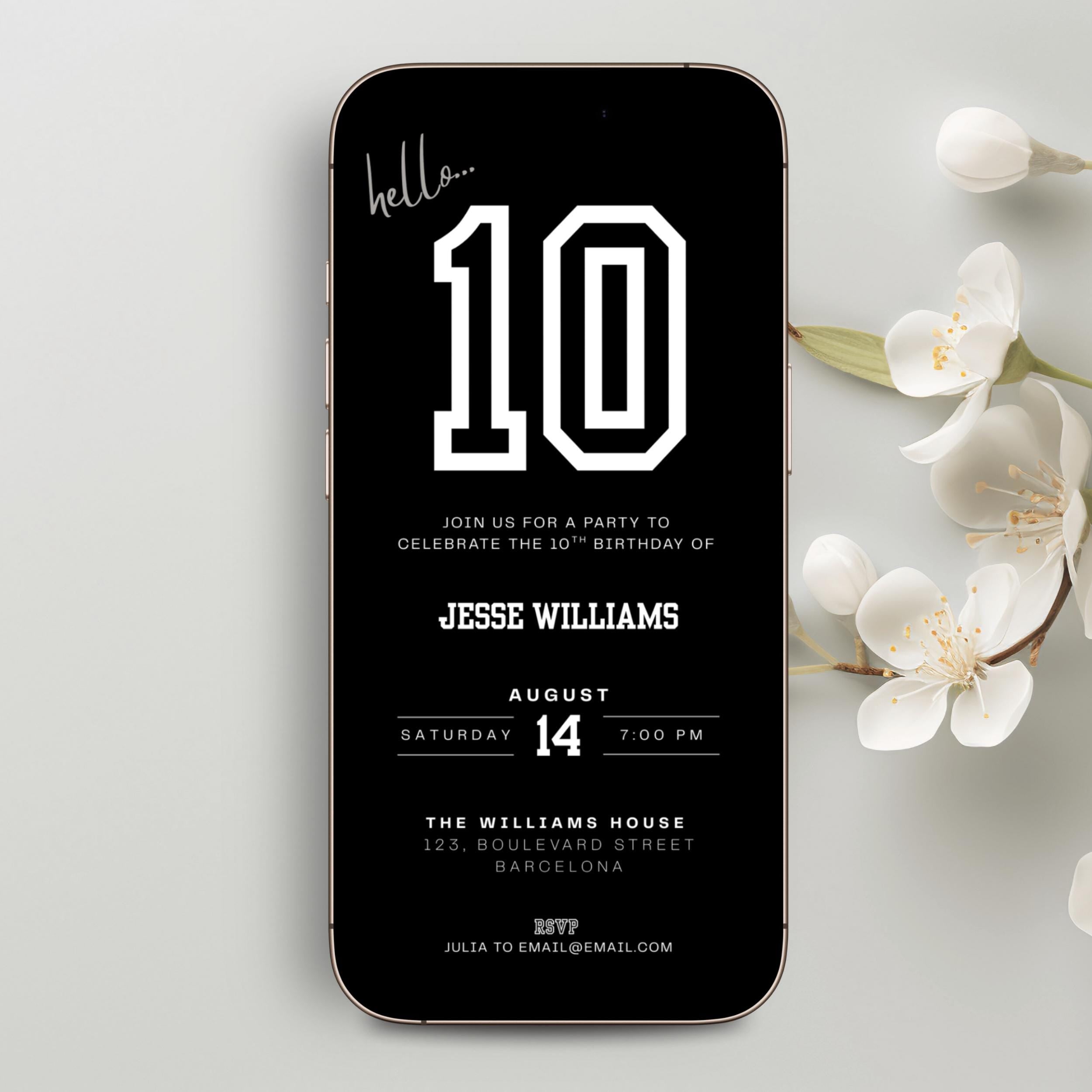 Black 10th Birthday Invitation for Boys