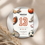 Sports Balls 13th Birthday Invitation