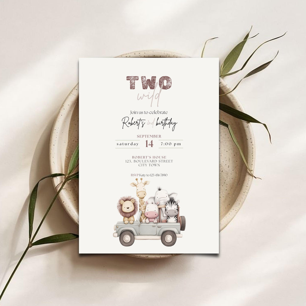 Boho Two Wild Safari Birthday Invitation