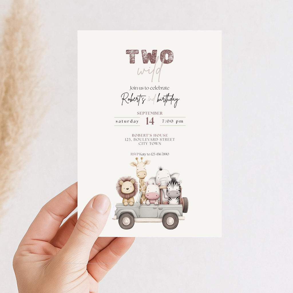 Boho Two Wild Safari Birthday Invitation