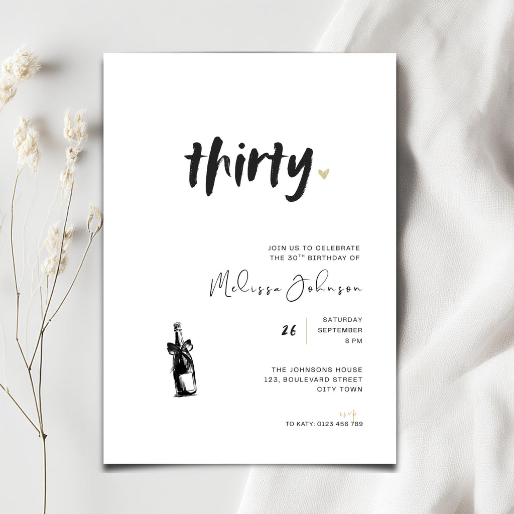 Modern Simple 30th Birthday Invitations