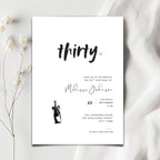 Close-up of modern minimal design on 30th birthday invitation