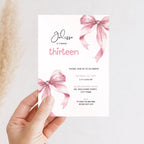 Pink Bow Watercolor 13th Birthday Invitation