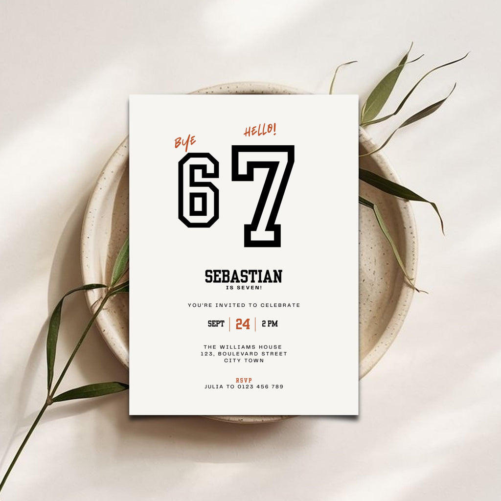 Minimal Sporty 6 7 Birthday Invitation