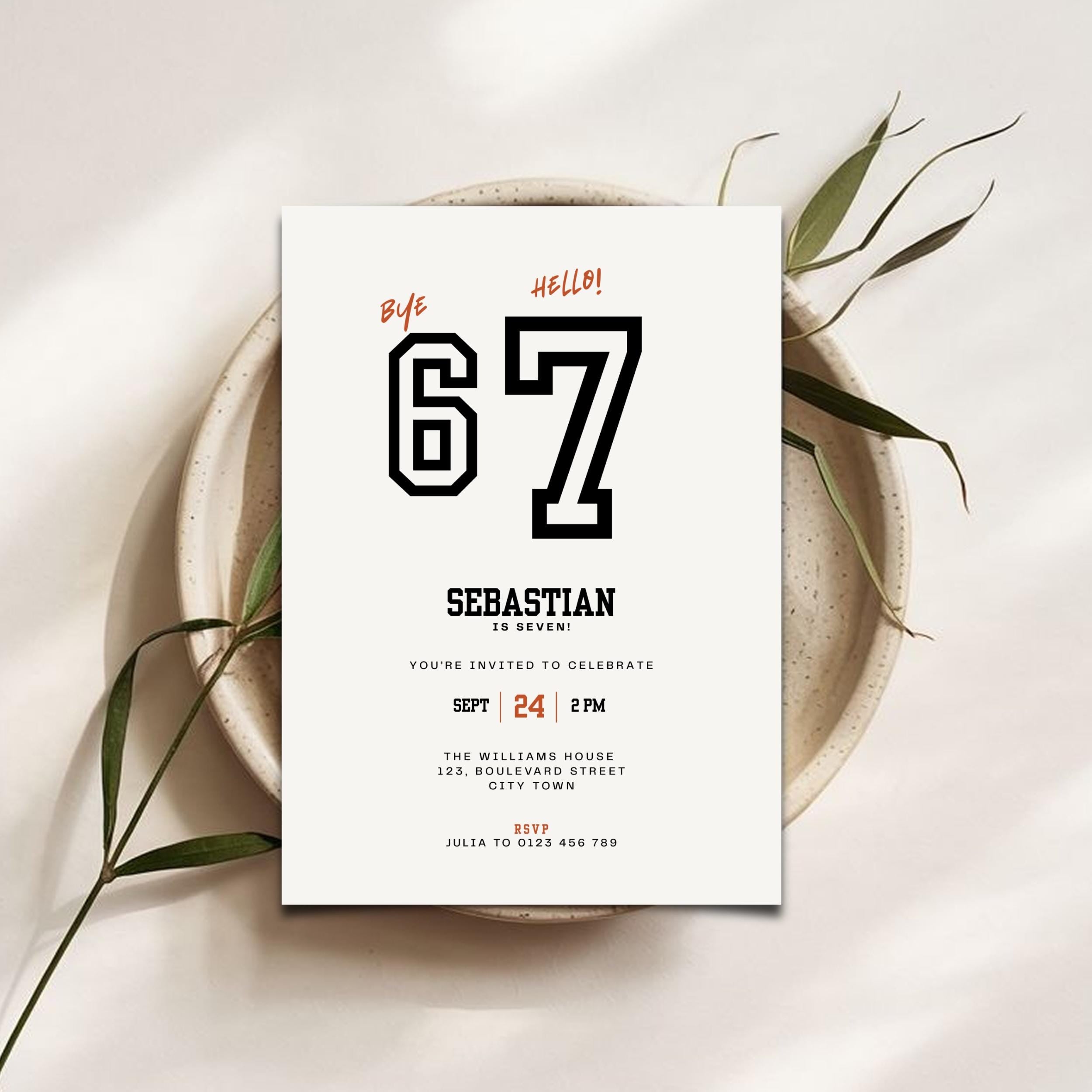 Minimal Sporty 6 7 Birthday Invitation