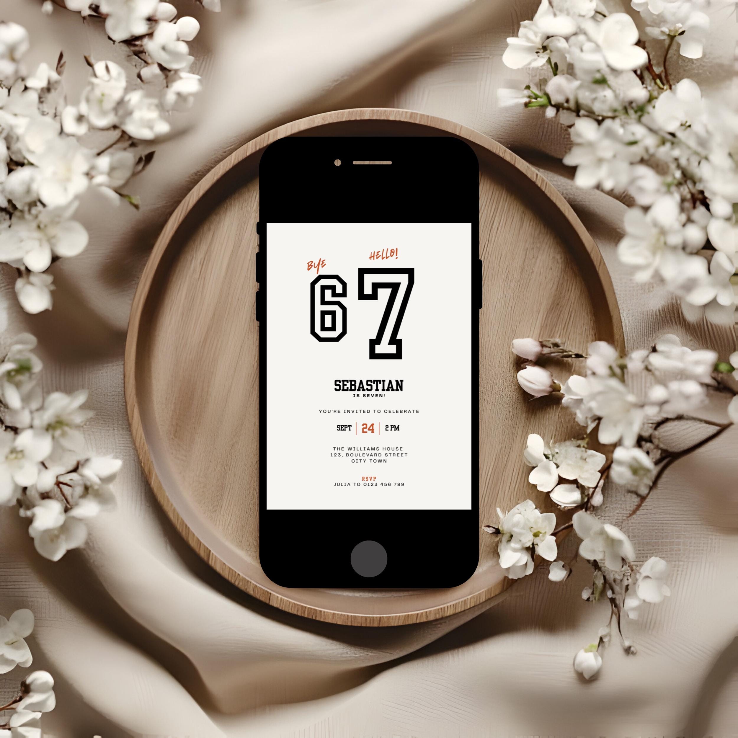 Minimal Sporty 6 7 Birthday Invitation