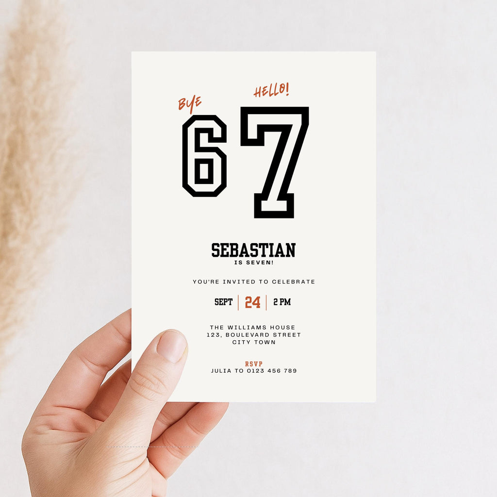 Minimal Sporty 6 7 Birthday Invitation