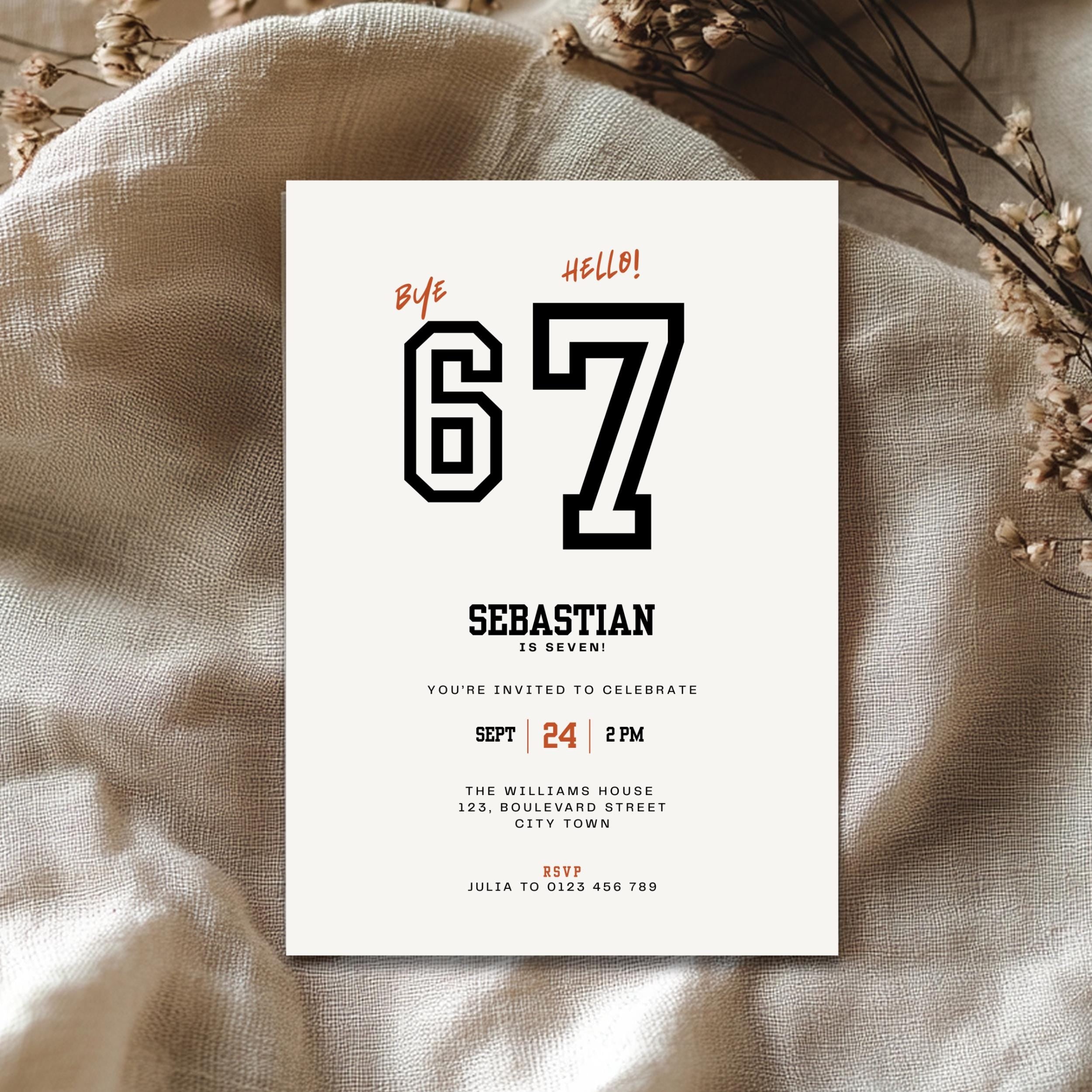 Minimal Sporty 6 7 Birthday Invitation