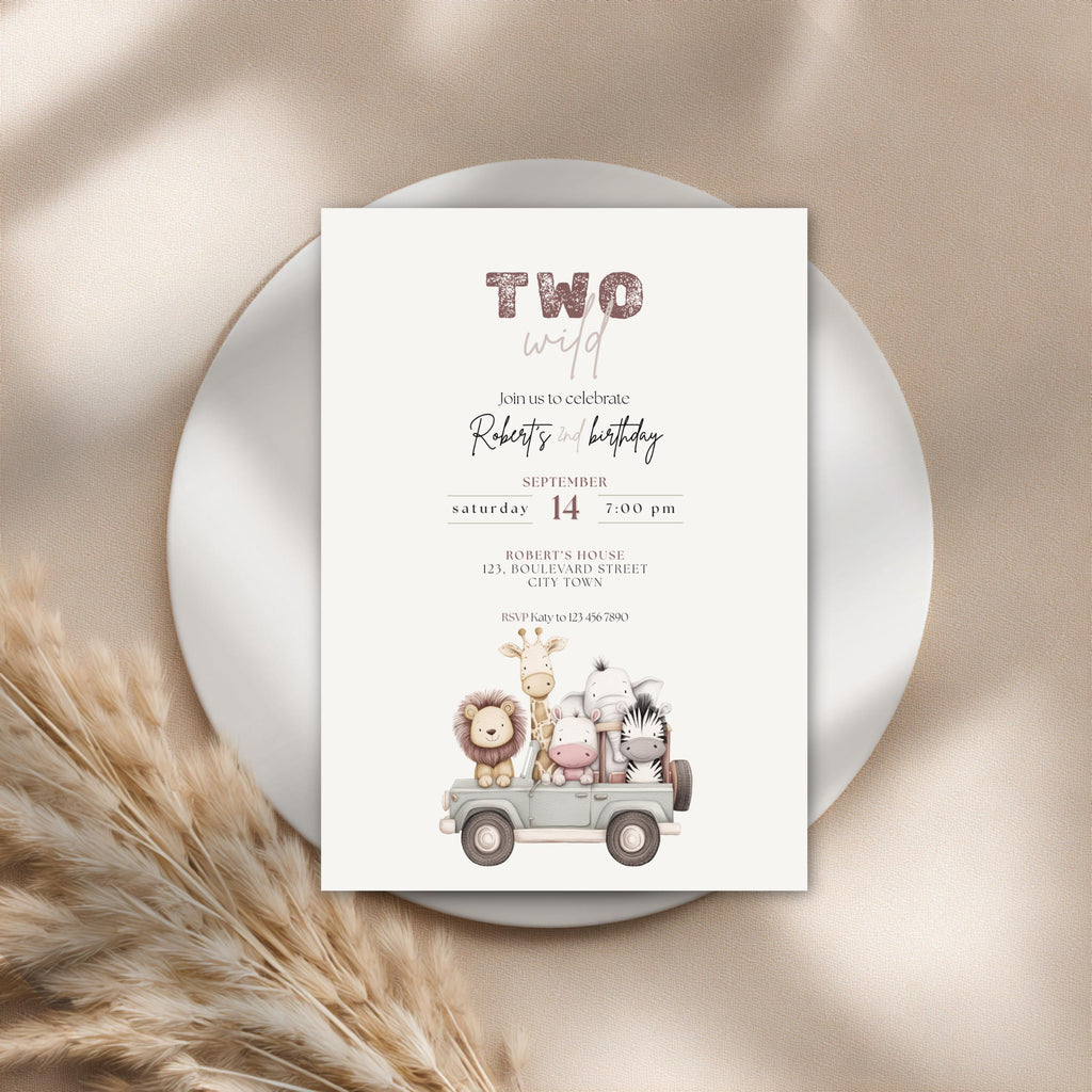 Boho Two Wild Safari Birthday Invitation