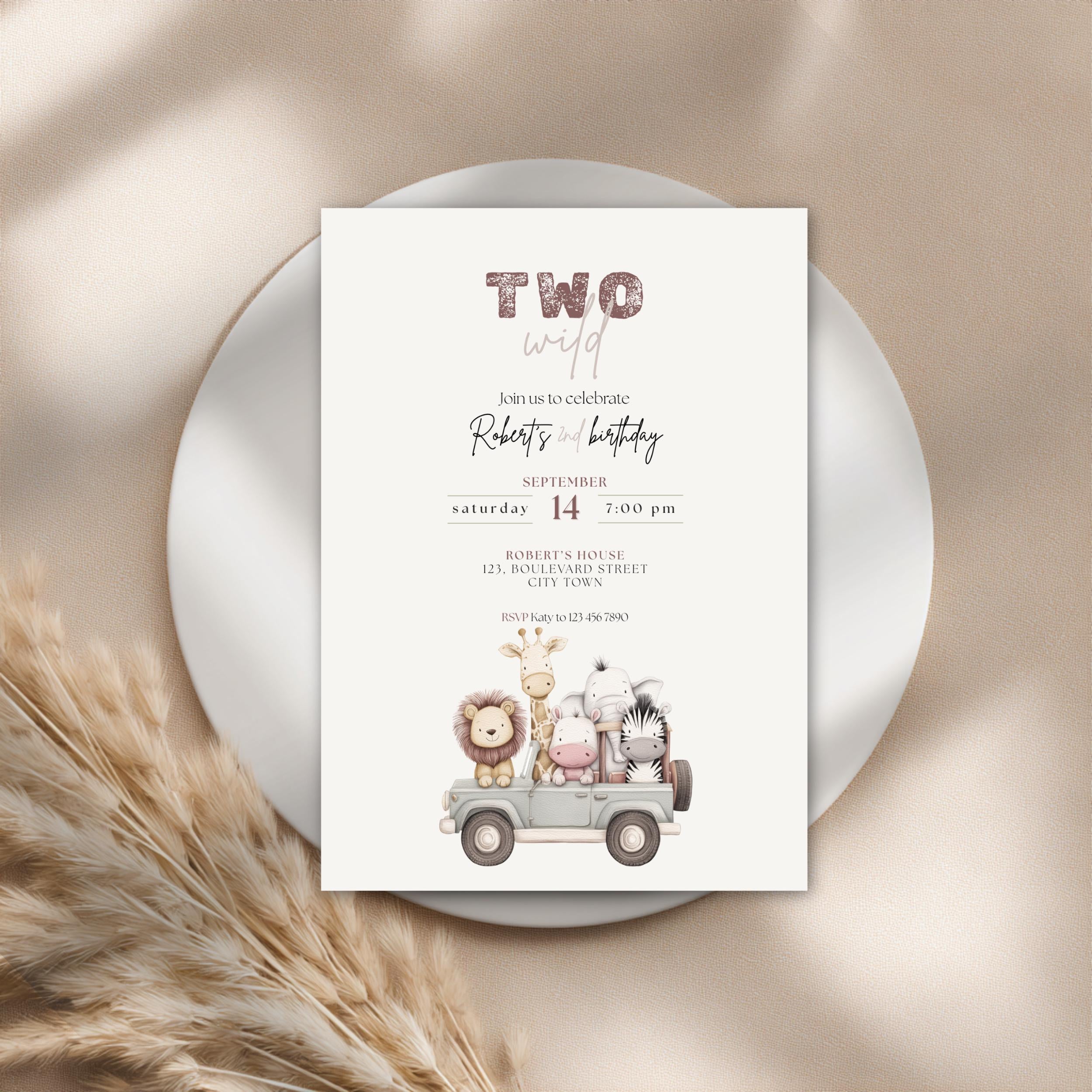Boho Two Wild Safari Birthday Invitation