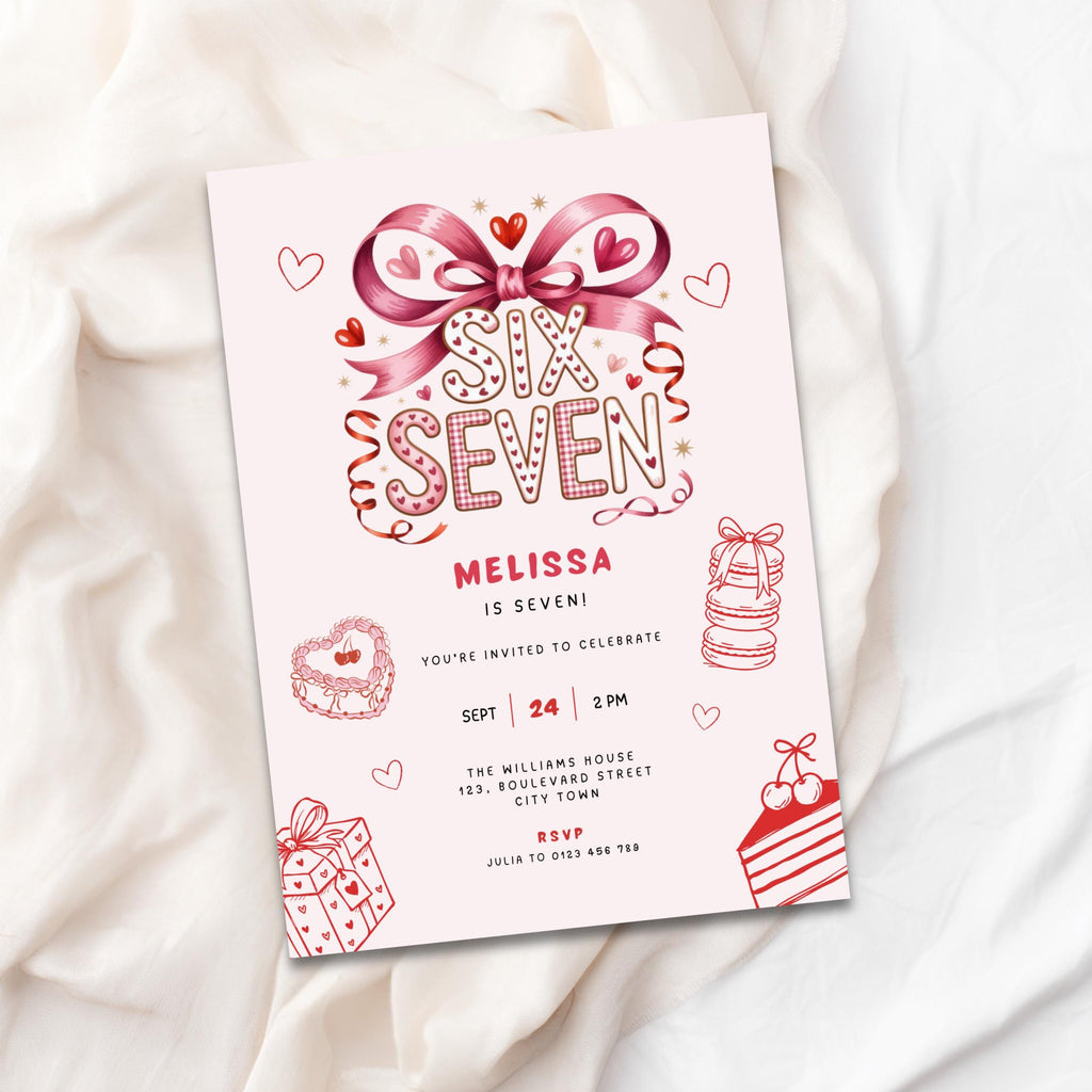 Pink 6 7 Birthday Invitation Girls
