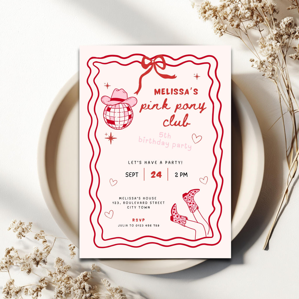 Pink Pony Club Birthday Invitation