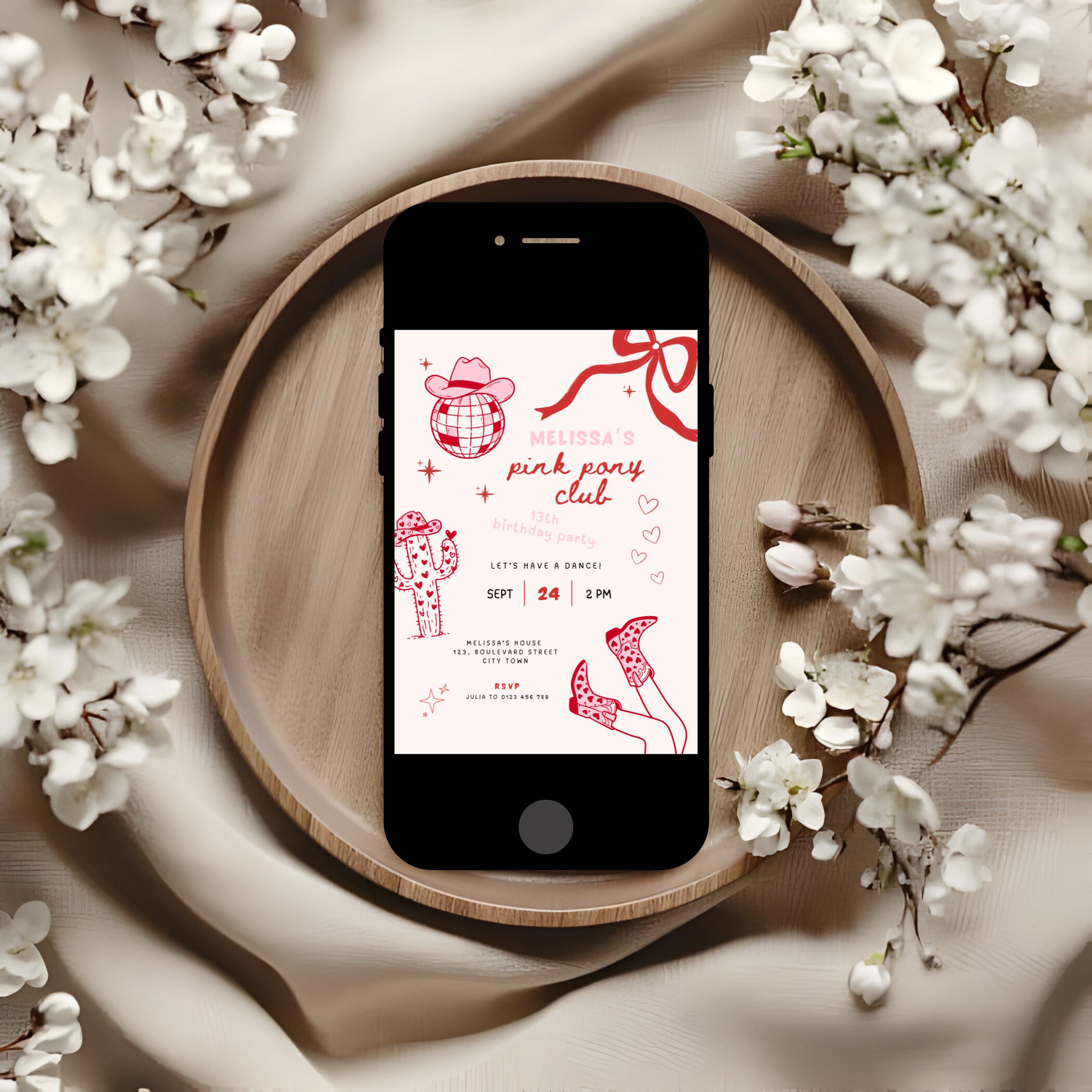 Pink Pony Club Birthday Invitation