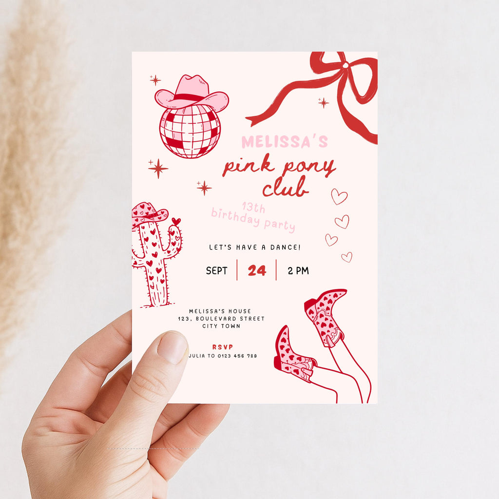 Pink Pony Club Birthday Invitation