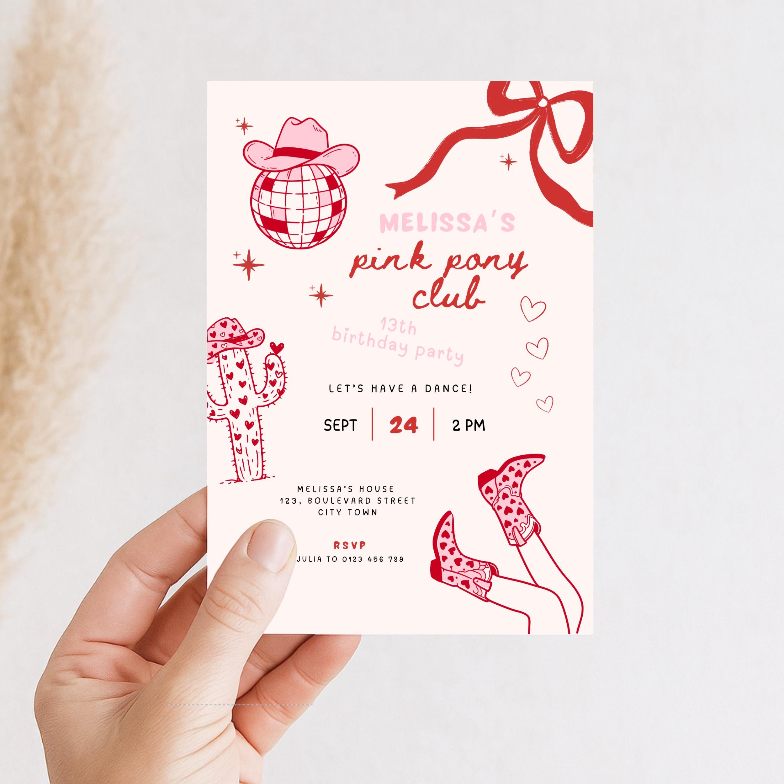 Pink Pony Club Birthday Invitation