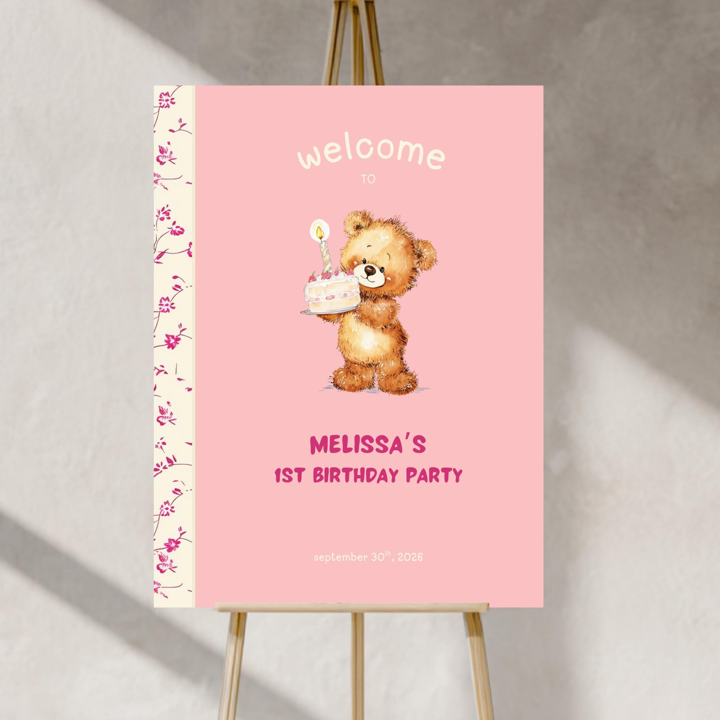Cute Bear Pink Chapter One Welcome Sign