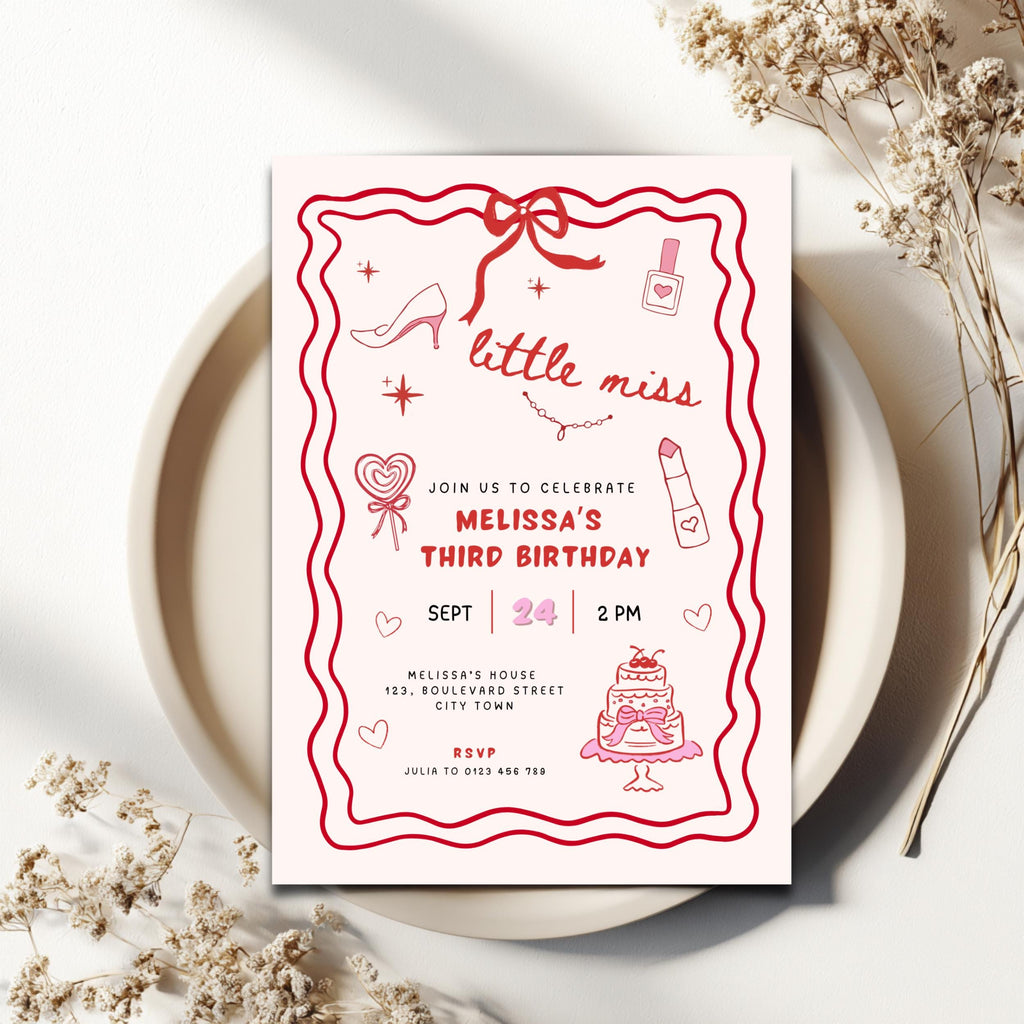 Pink Little Miss 3rd Birthday Invitation Template Girls
