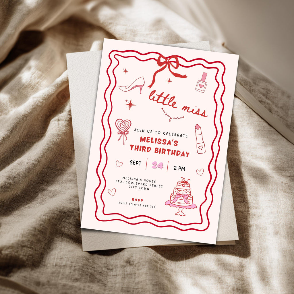 Pink Little Miss 3rd Birthday Invitation Template Girls