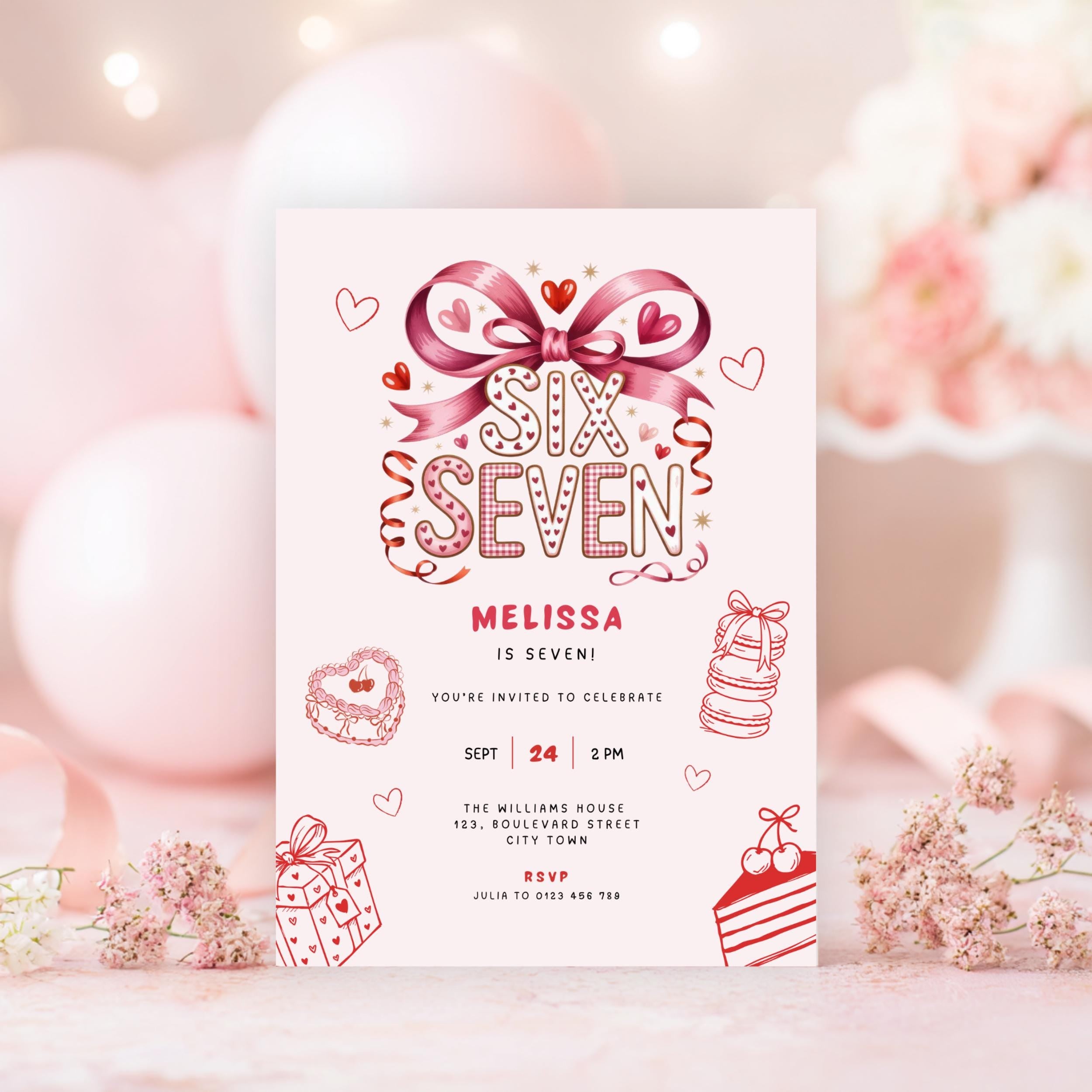 Pink 6 7 Birthday Invitation Girls