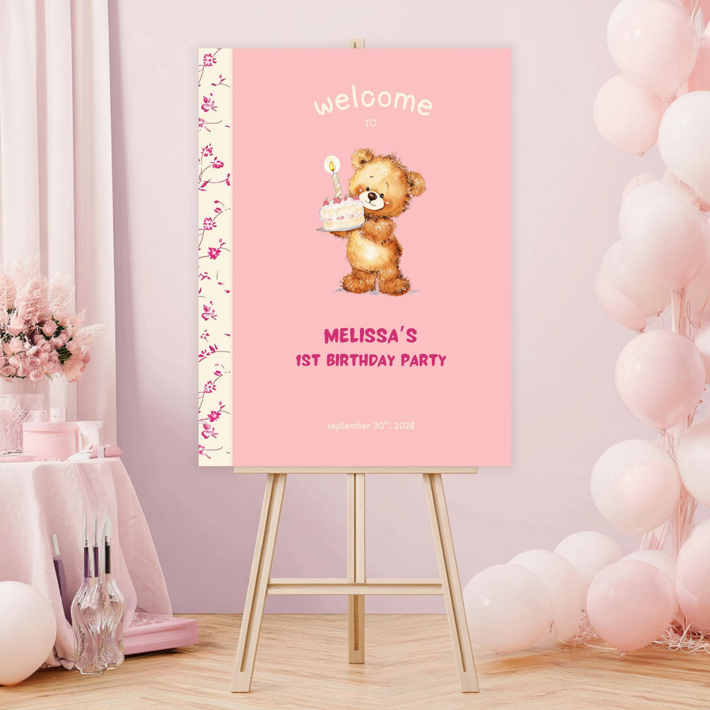 Cute Bear Pink Chapter One Welcome Sign