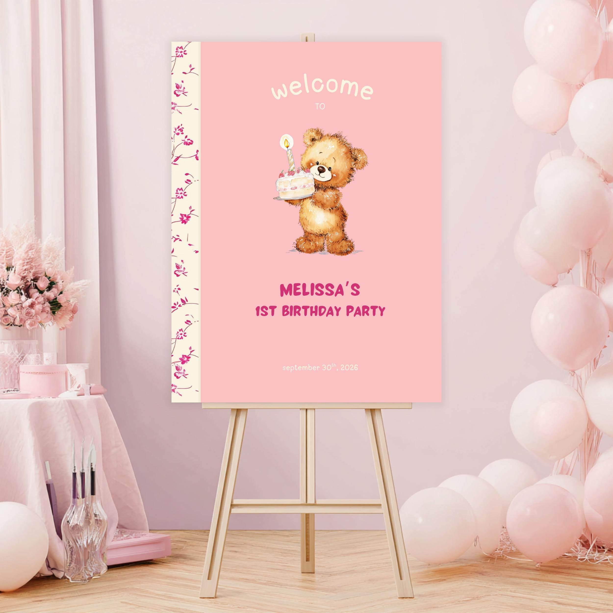 Cute Bear Pink Chapter One Welcome Sign