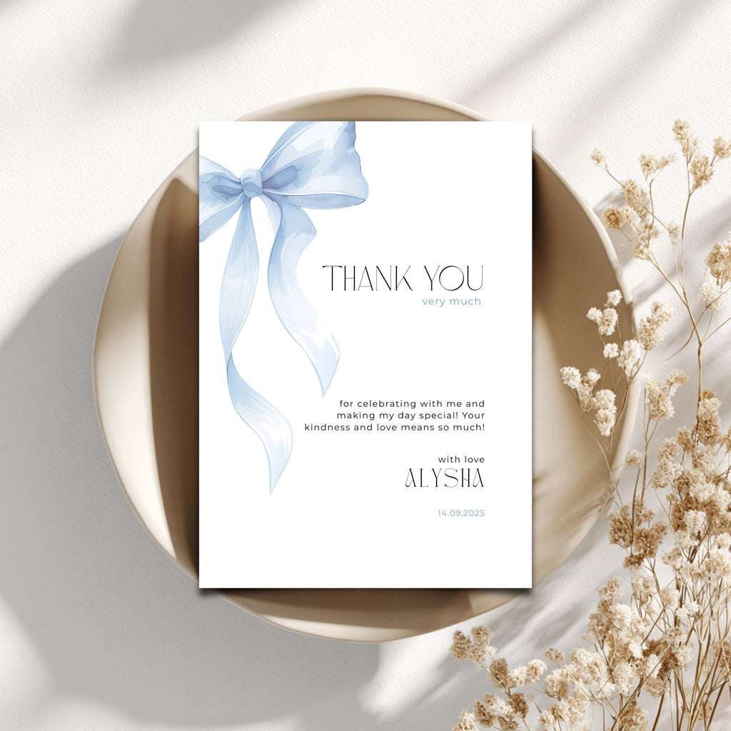 Blue Bow Thank You Birthday Card