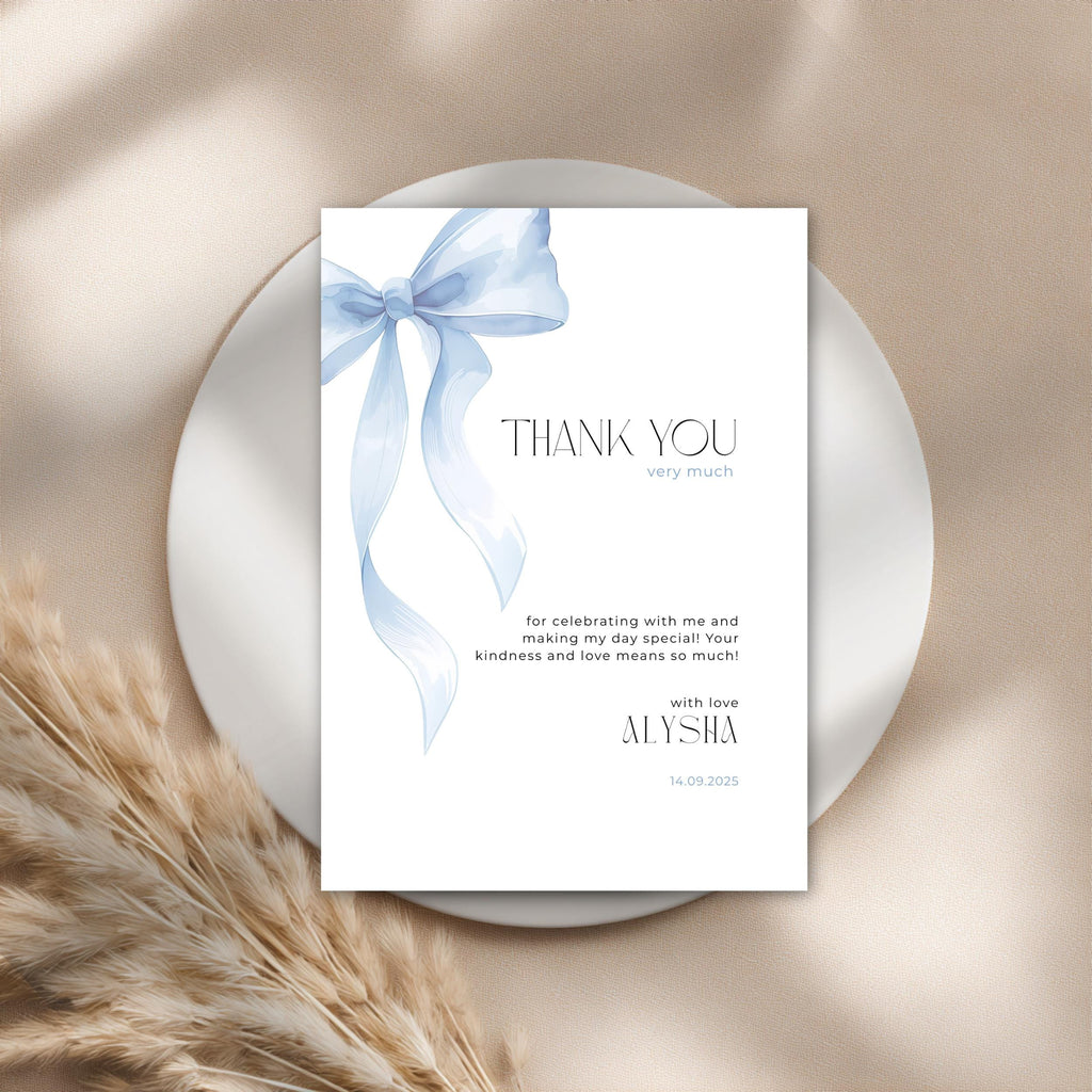 Blue Bow Thank You Birthday Card