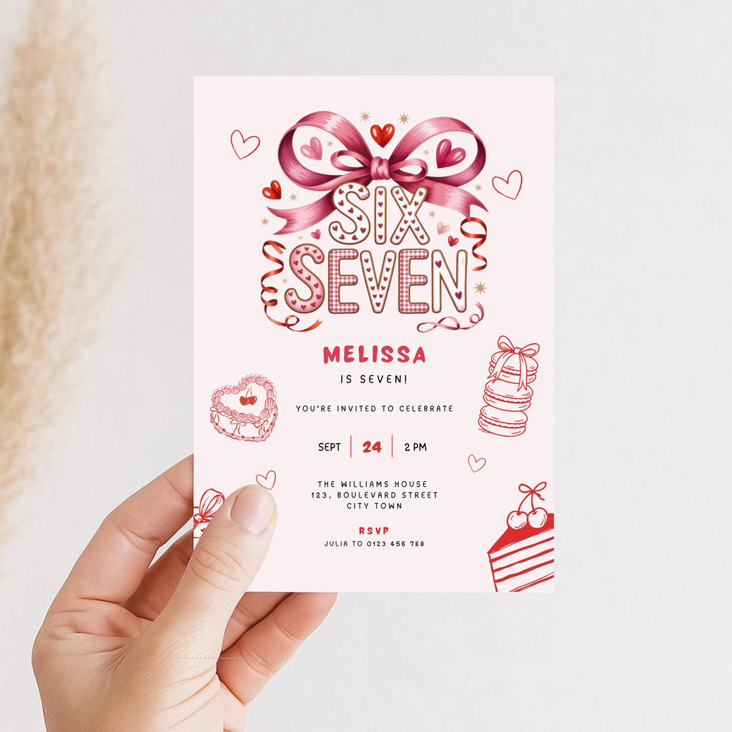 Pink 6 7 Birthday Invitation Girls